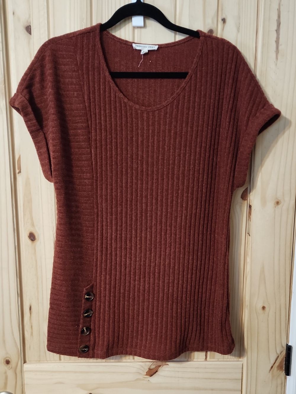 Ribbed Short-Sleeve Top in Rust - Casual Women's Shirt XL